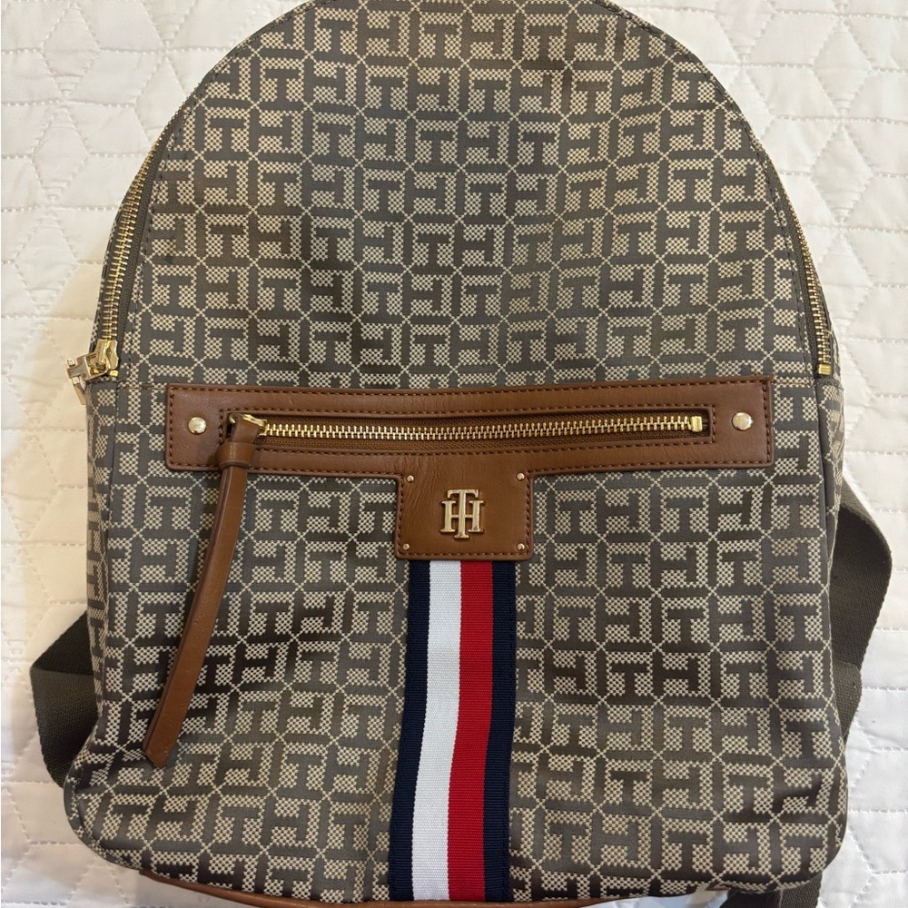 Tommy Hilfiger Geometric Backpack with Red and Blue Accents
